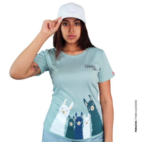 Polo de mujer diseño llamas Perú puro algodón - Imagen 5